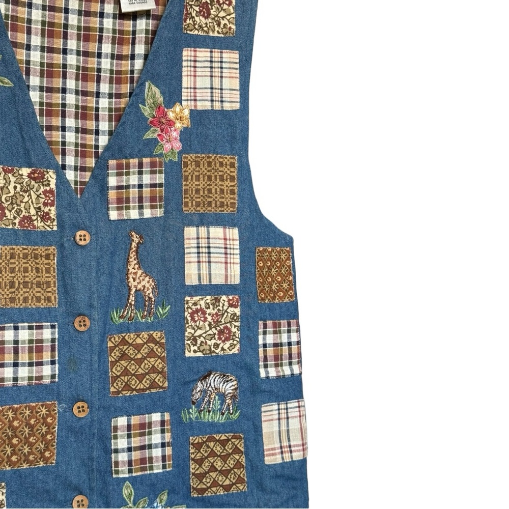 Studio Collection Patchwork Embroidered Animal Mixed Media Vintage Fall Vest - Picture 8 of 13